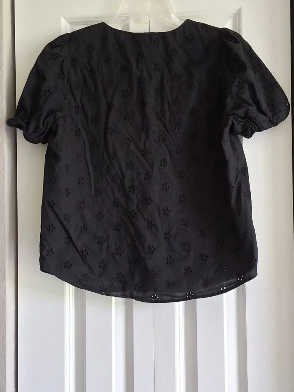 J. Crew Black Eyelet Puff Sleeve Button Down Blouse Women's Size XS